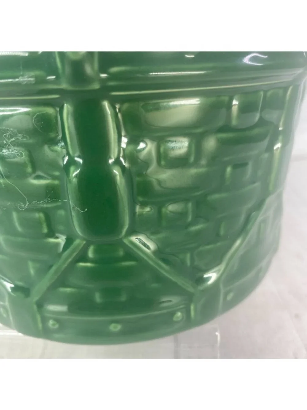 Longaberger Pottery WOVEN DRUM Ivy Green Traditions Embossed 4
